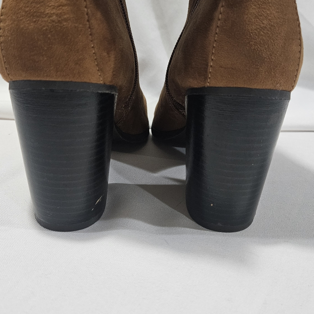 Brown Faux Suede Slouchy Pointed Toe Block Heel Ankle Boots, Size 8 1/2 - Picture 3 of 10